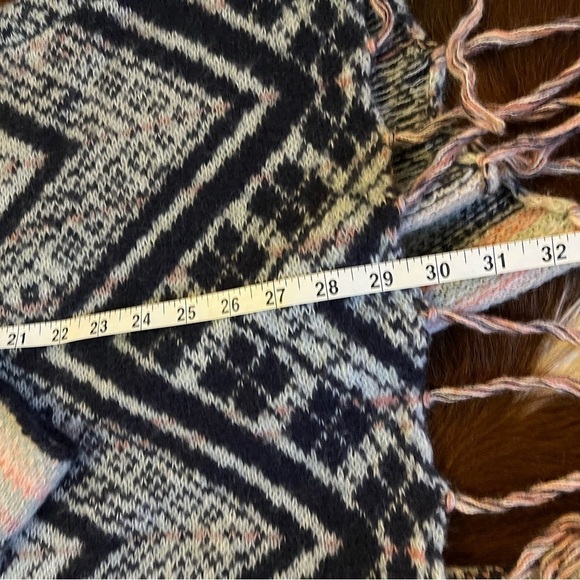 asymmetrical Fringed Open Front Cardigan Aztec Western Wool Blend Sweater size M - Picture 9 of 10